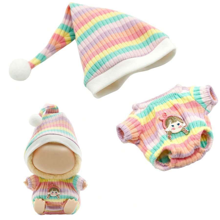 GIURKUU Colorful Clothes For Labubu Doll Have A Set, 2 Pieces Set Cute Clothes For 15cm Doll, Funny Stylish Outfit With Accessories(No Doll)