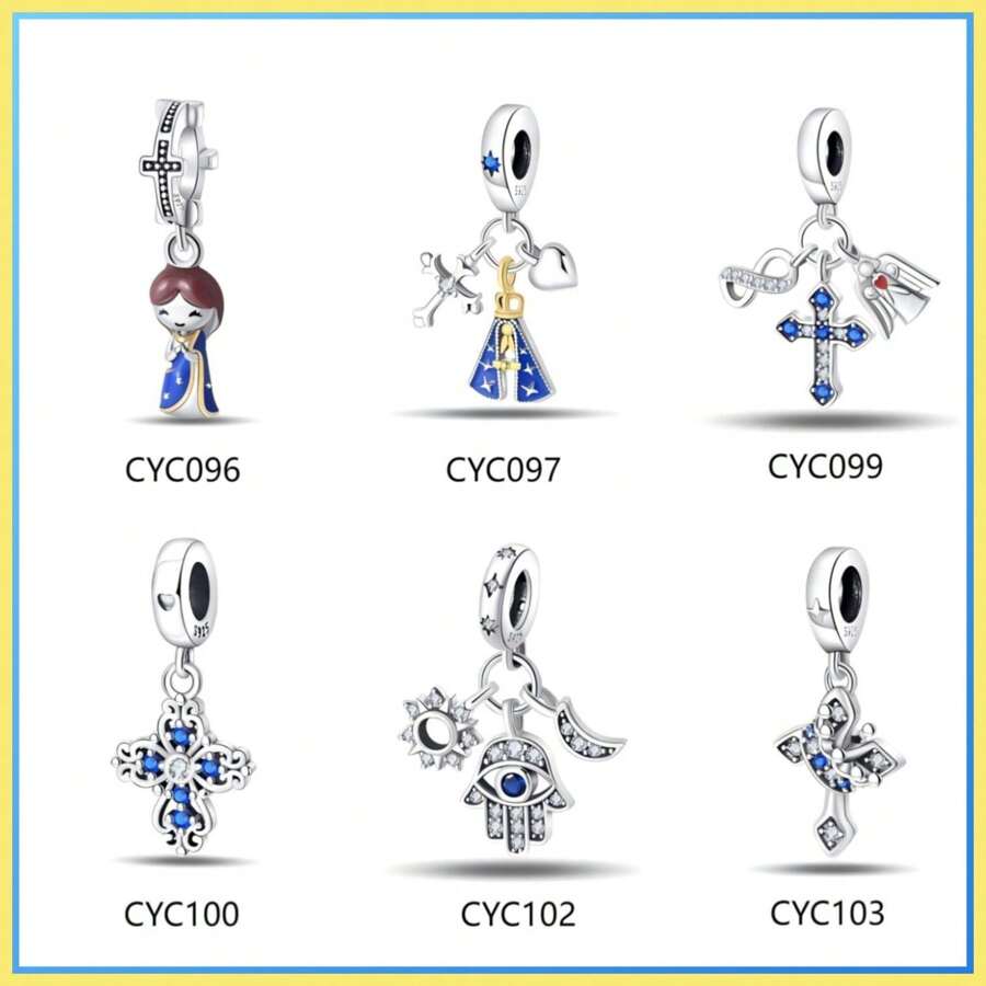 1 Unidade Colar Pingente de Prata Esterlina 925 Criativo DIY: De Anjos Inocentes a Símbolos Misteriosos, Decorar Estilo Exclusivo, Design de Nicho! Interpretando Engenhosidade Única em Prata e Azul, Cada Peça Tem Uma História Única, Fazendo Joias Exquisitas e DIY Seus Próprios Encantos...