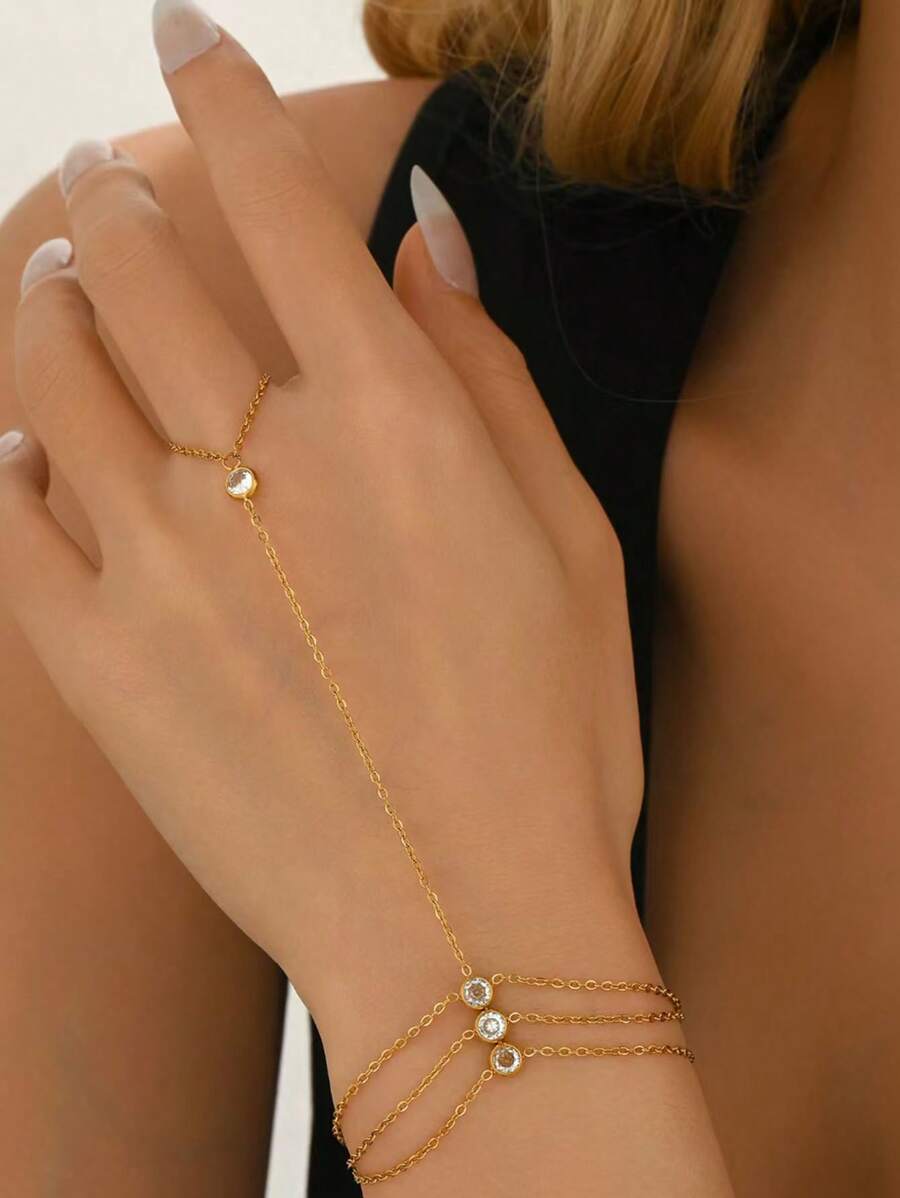 1pc Stainless Steel Multi-Layer Finger-Less Bracelet, Fashionable & Elegant Quality For Women, Suitable For Party, Beach, Daily Casual Wear, Holiday Gift (Handmade, 1-3cm Deviation)
