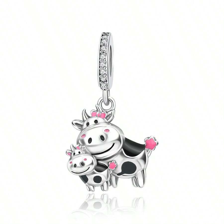 tiantianxue 1pc Silver-Plated Elegant High-Quality Jewelry DIY Cute Little Cow Pendant, Suitable For Women Bracelet/Anklet/Necklace DIY Jewelry Making, Valentine's Day Gift, Fashion Accessories