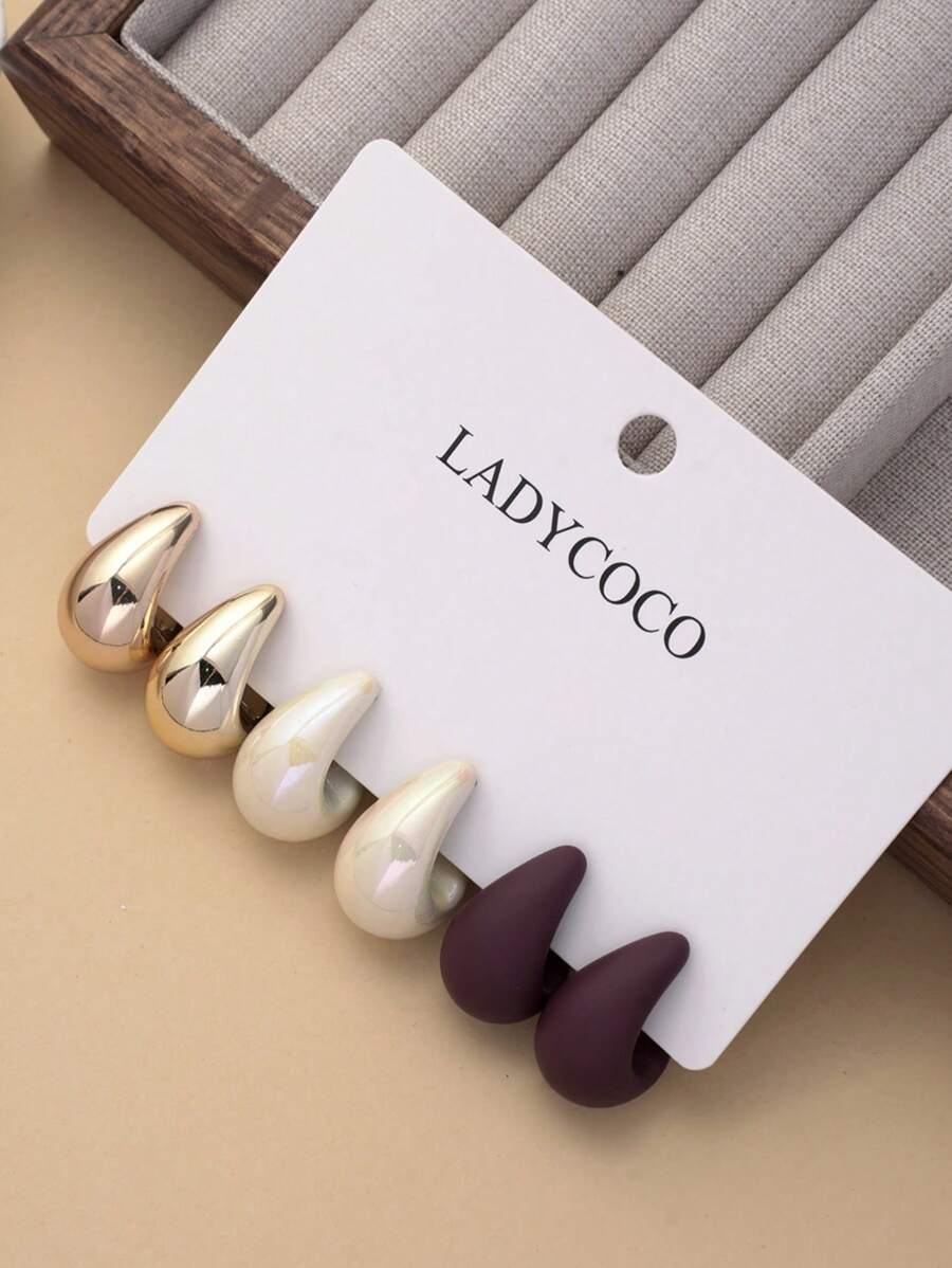 3 Pairs Classic Minimalist Waterdrop Design Earrings Set, Suitable For Women Daily Wear