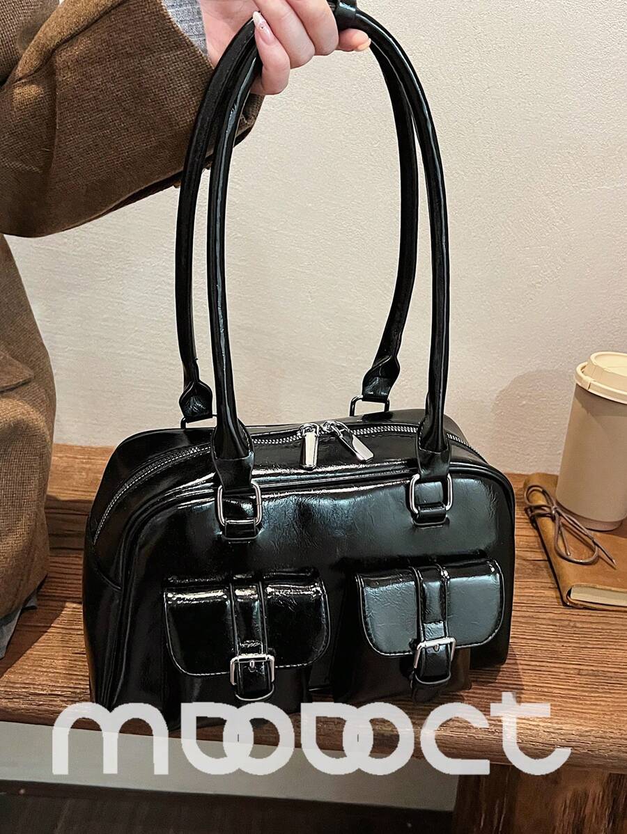 MDODO 1pc Solid Color PU Leather Handbag, Women's Fashion Versatile Tote Shoulder Bag, Dual Handle Strap Design, Magnetic Closure, Suitable For Office, School, Work, Business, Commute, Outdoor, Travel, Picnic