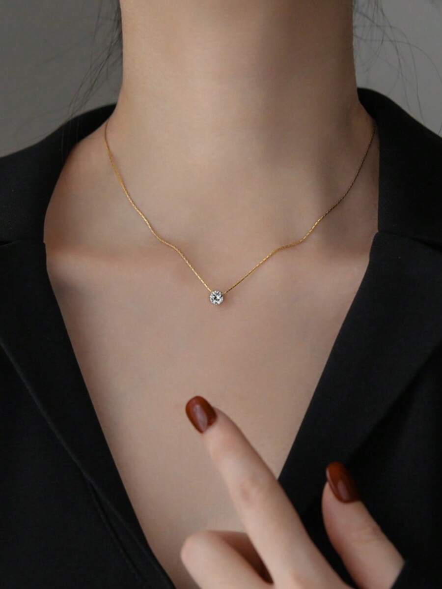 1 pieza Collar colgante elegante y de moda para mujer, collar tipo gargantilla de acero inoxidable con circonita cúbica, adecuado para uso diario, citas, fiestas, gran idea de regalo para el cumpleaños de la novia