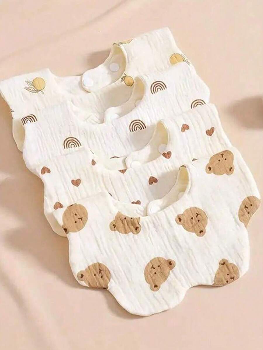 4pcs Soft Breathable Printed Baby Bibs, Infant Burp Cloths, Feeding Drool Bandana