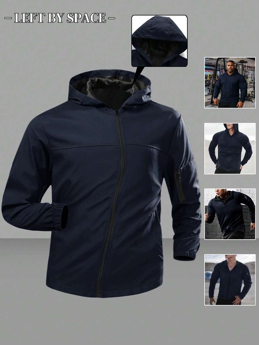 Giacca con cappuccio con cerniera, tinta unita, adatta per sport all'aperto e uso casual, regalo adatto per fidanzato, amico, marito, Festa del Papà