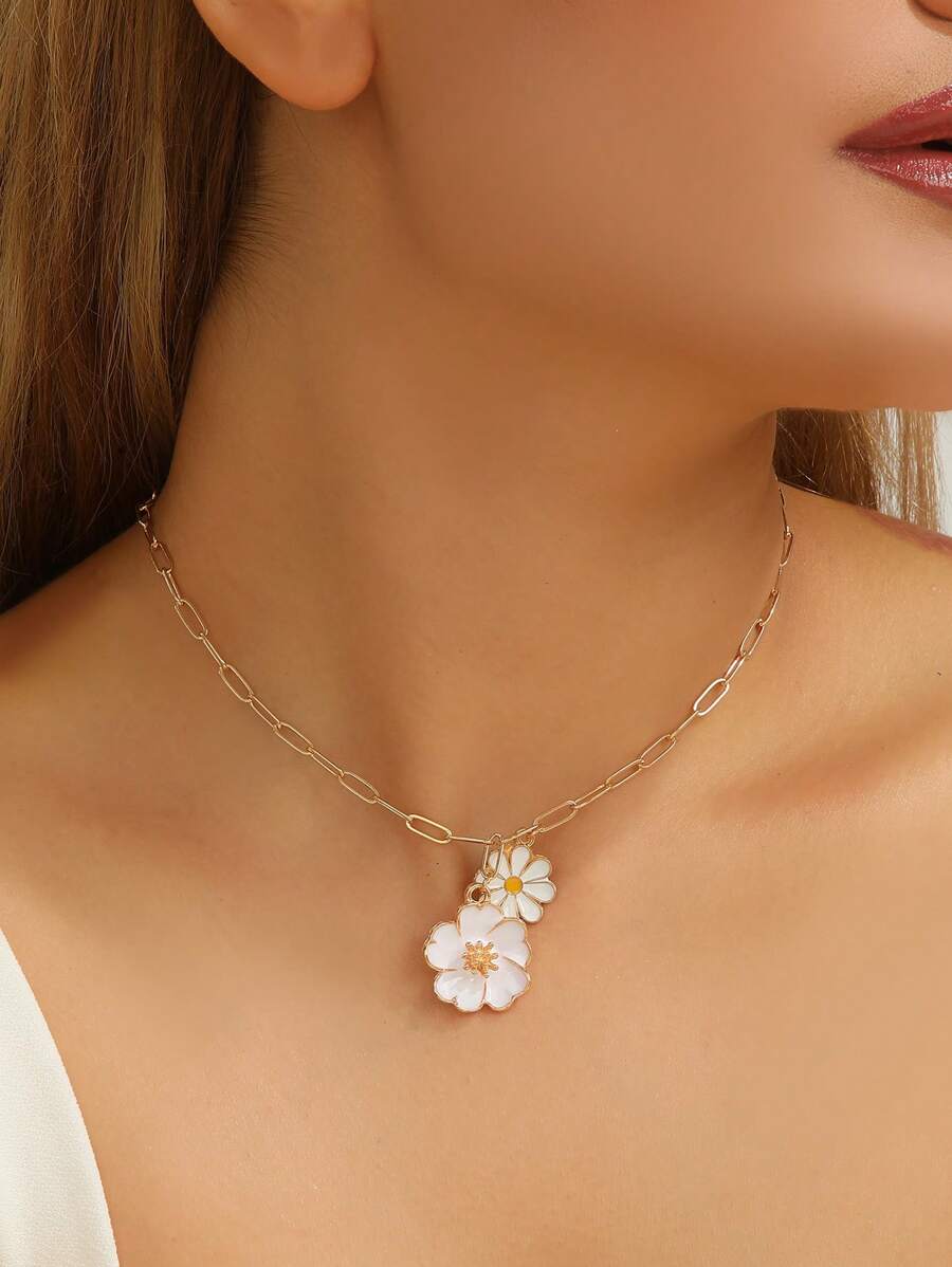 1pc Simple Flower Charm Pendant Necklace For Women Daily Party Accessories Fashion Luxury Neck Jewelry