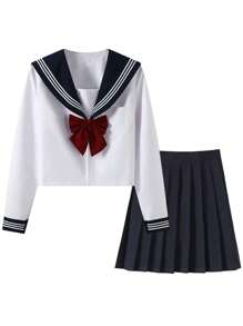 Long Sleeves + H Skirt + Red Scarf