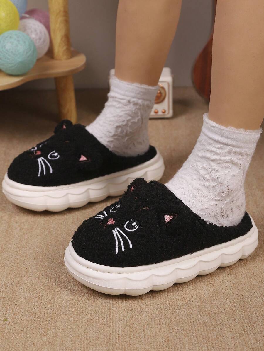 1 par de zapatillas de casa para niños y niñas con suela suave, de peluche gruesa y de unicolor de moda