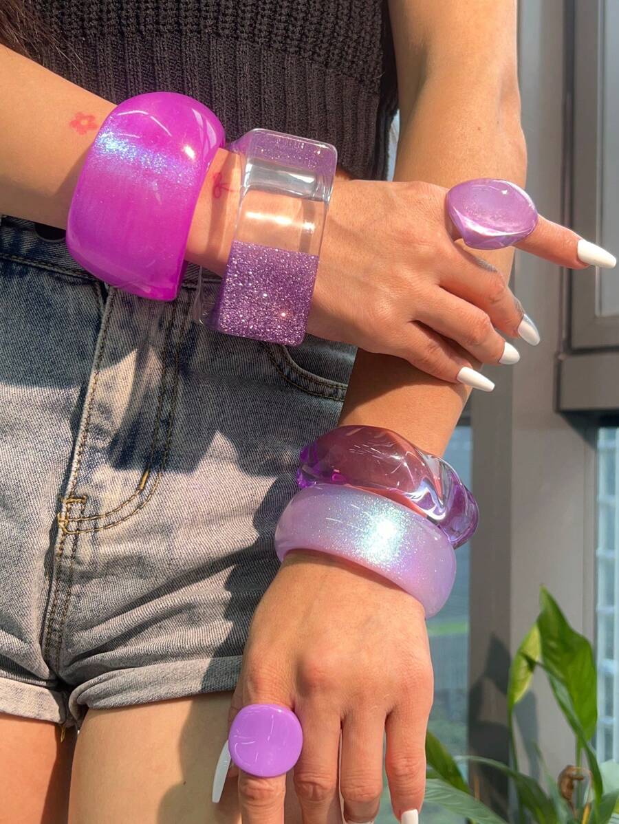 1pc Women's Charm Purple Series Asymmetrical Round Bracelet, Sexy Design Suitable For All Year Round Wear And Party Gift