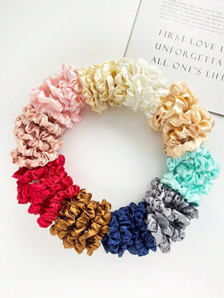 50pcs/Set Solid Color Scrunchies For Women, Simple Elegant Casual Cute Polyester Fabric Ruched Hair Ties, Popular Net Celebrity Item, Suitable For Daily Commute Outfit Matching, Won't Damage Or Pull Hair, For Ponytail, Bun, Etc., Ponytail Holders, Hair Elastics, Hair Rope, Fall, Hair Bobbles