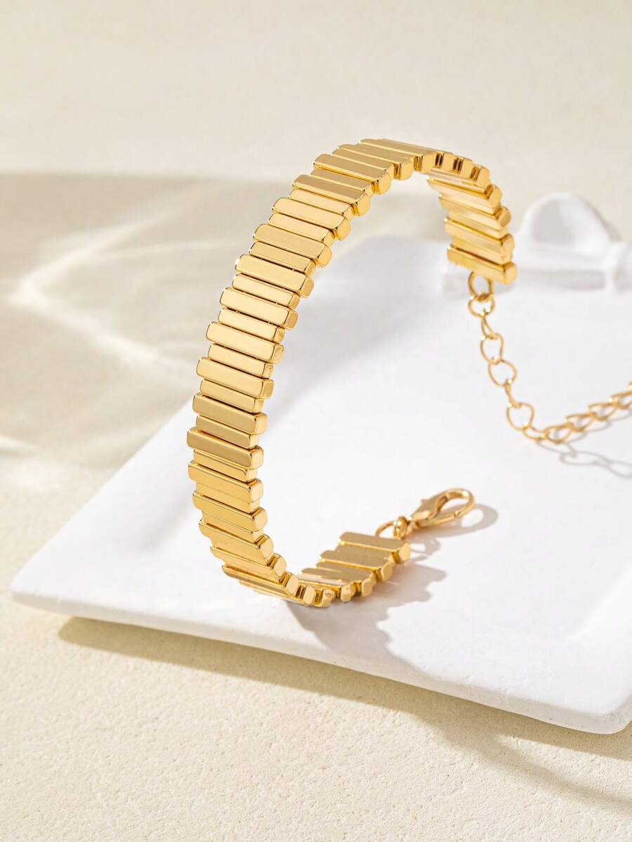 1pc/Set Adjustable Size Thick Copper Alloy Irregular Line Watch Chain Women's Open Bracelet Suitable For Daily Wear By Women