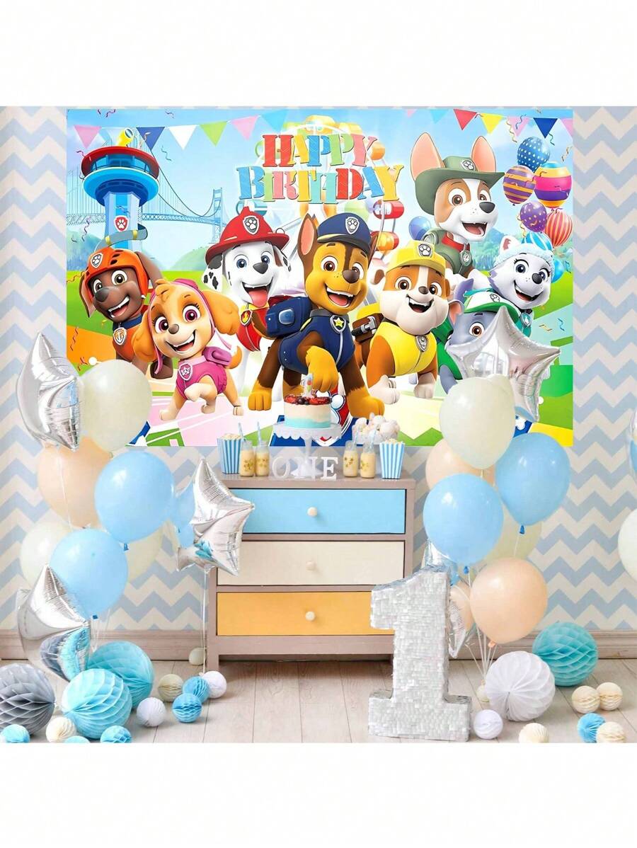 Paw Patrol Authorized 1pc PAW Patrol Birthday Party Cake Table Supplies Decorations Background Cloth Banner Perfect Decoration For Birthday Party Room Wall Background Cloth Photo Booths Studio Props 82.7*59.1/59.1*39.4/39.4*29.5 Inch