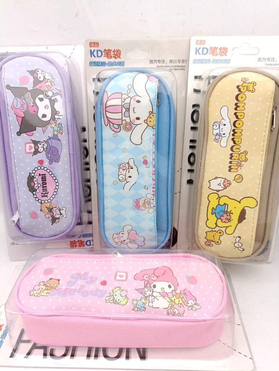Sanrio Sanrio X Hello Kitty Kulomi X Cinnamoroll Federmäppchen mit großer Kapazität, Mehrsteckplatz-Zweischicht Stiftebox mit Reißverschluss, große Aufbewahrungstasche, Federmäppchen, Stifttasche, Schultasche, Schulmaterial, Rückkehr zur Schule