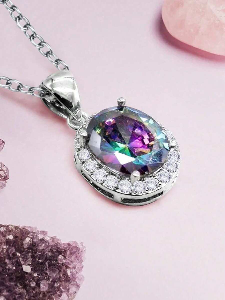 1 Pc Romantic Cubic Zirconia Necklace Pendant For Women For Valentine's Day Gift Engagement Anniversary Party Jewelry