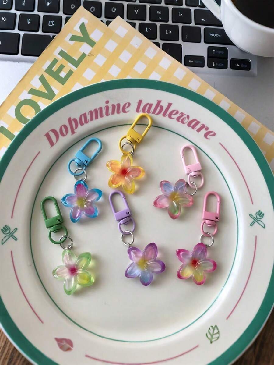 3pcs/6pcs Fashionable Colorful Transparent Flower Shaped Keychain, Suitable As Gift For Bags, Wallets, Friends, Parties Backpack For School