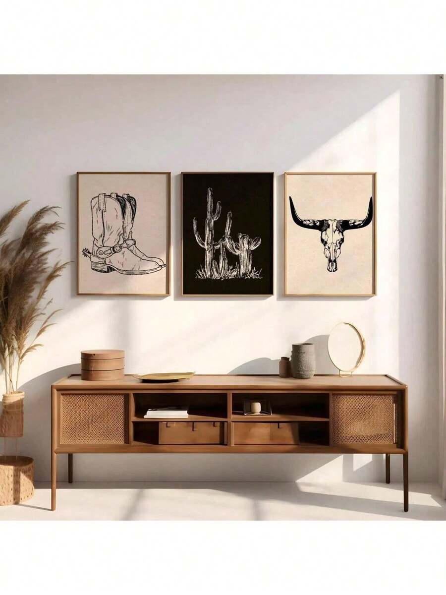 3 Stücke Set, Westlicher Cowboy Wandkunst, Reiseplakatdrucke, Vintage Zimmer Dekoration, Moderne Wohnzimmer Dekoration, Schlafzimmer Dekoration, Badezimmer Dekoration, Dekorativer Dorm-Stil, Einweihungsgeschenk, Feriengeschenk, Heimdekoration, Rahmenlos