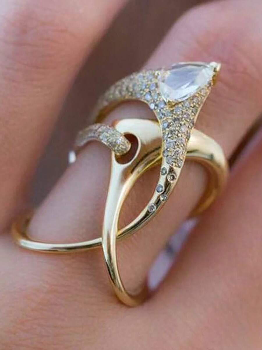 Stylish Ring Special Knot Design 18k Gold Plated Paved Shining Zirconia Match Daily Outfits Party Accessory Luxury Jewelry