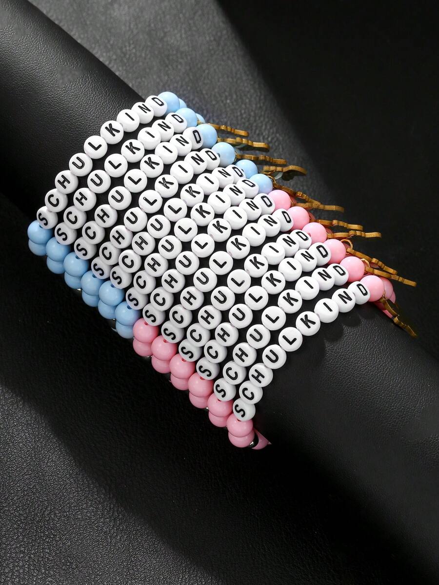 12pcs/Set Graduation/Back To School/Teachers' Day Beaded Bracelet With Resin CCB, Stainless Steel Angels, Letters "SCHULKIND", Heart Pendants, Suitable For Daily Wear By Women