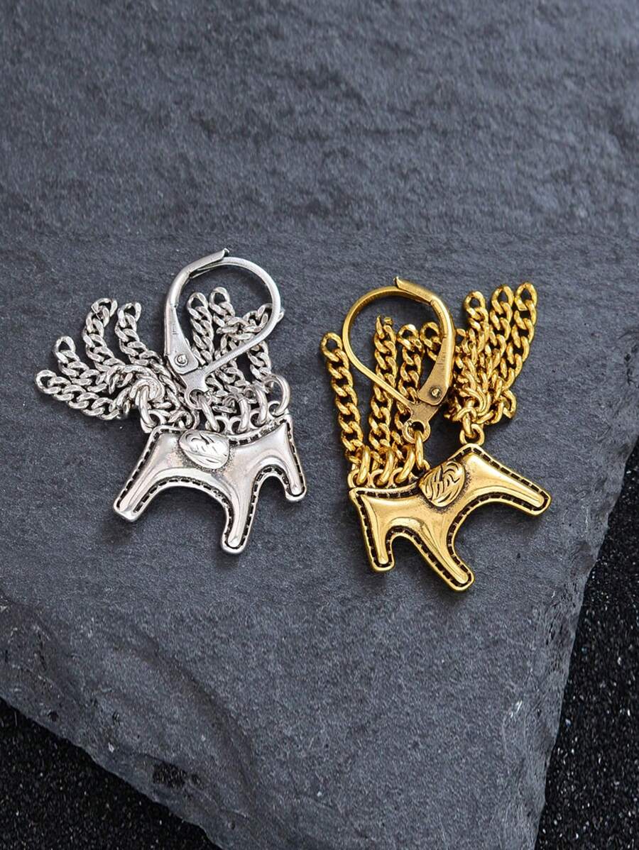 1 par de pendientes con aros y dijes de poni bonitos para mujeres, parejas, nueva moda, vintage, punk, con cadena, borla, geometría, hechos a mano, regalos de joyería para fiestas, previene alergias
