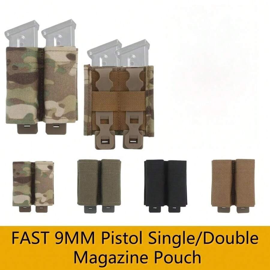 Doppia fondina molle per caricatore di pistola 9mm, per campeggio e attività all'aperto, giochi di softair, con molletta di supporto in nylon
