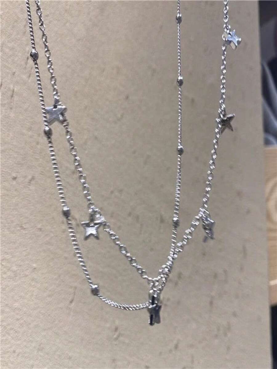 1 Pc Silver Star Tassel Necklace, Simple & Fashionable Design, Suitable For Daily Wear, Ideal Gift For Those Who Like Star Elements Or Style