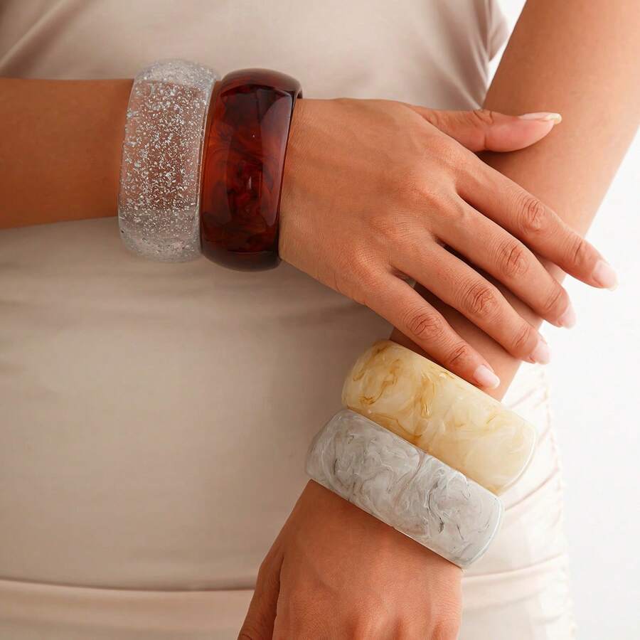 1 pièce Bracelet rond de style vintage, version large, bracelet acrylique tie-dye asymétrique pour femmes, à porter au quotidien