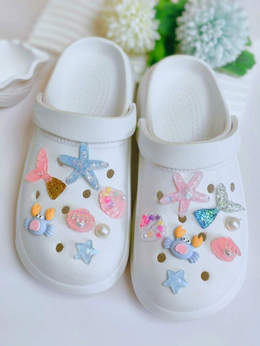 Set decorativo de 14 piezas con estrellas de mar y perlas del mundo marino, adecuado para decorar zuecos, sandalias de playa, uso diario, viajes, playa, vacaciones, regalo perfecto