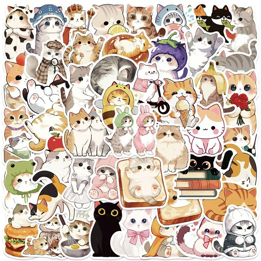 50Pcs Cute Stickers Funny Stickers Cat Decor Cat Stickers Animal Stickers MEME Stickers Cat Gifts Cat Party Decorations Vinyl Waterproof Stickers Aesthetic Laptop Sticker Pack Skateboard Stickers Water Bottle Stickers Notebook Stickers