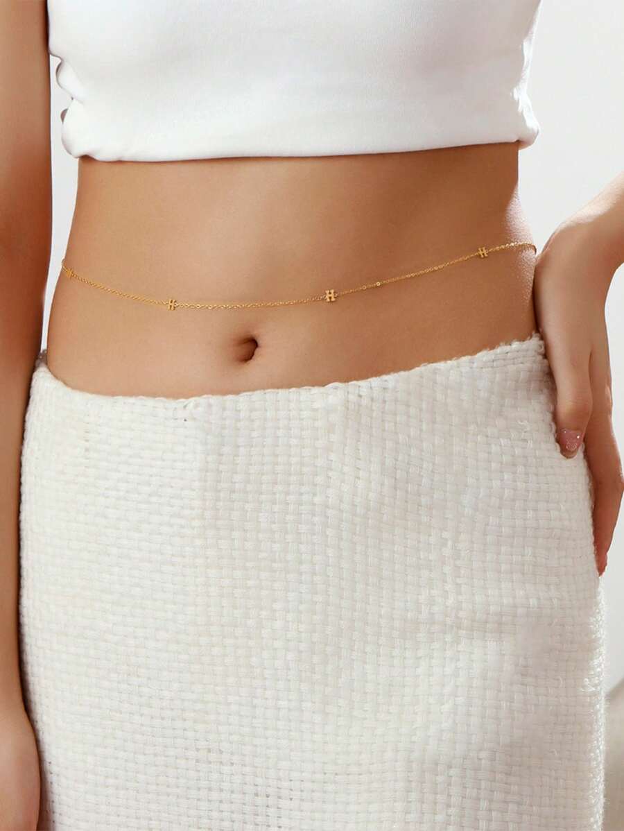 1pc Stainless Steel Fashionable Sexy Geometric Letter Body Chain Waist Chain, Suitable For Parties, Gatherings And Vacations