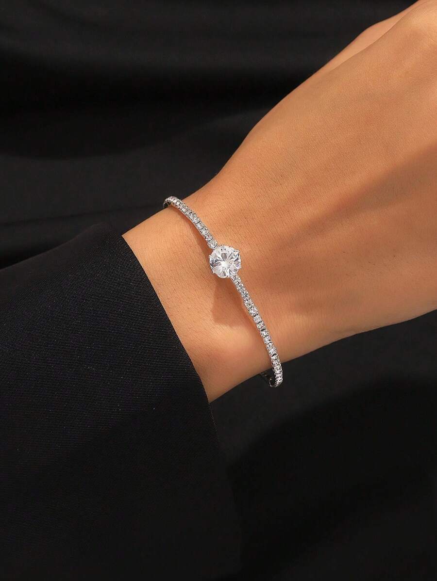 1 pièce Bracelet jonc de luxe incrusté de zircone cubique et de cristaux, design à la mode et haut de gamme