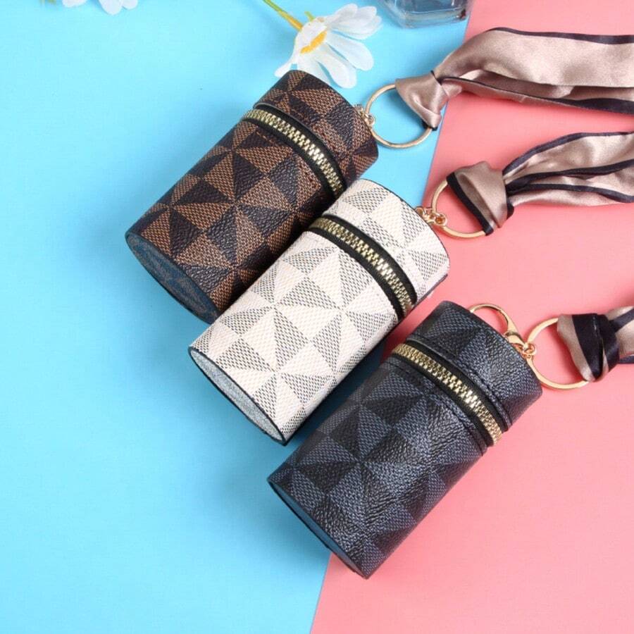 Mini Retro Coin Purse, Classic Pouch With Scarf Decor, Zipper Portable Multifunctional Lipstick Bag Vintage Lipstick Key Bag Mini Retro Coin Purse Classic Small Pouch & Bag Accessories Hot Pink Purse Wallet Keychain