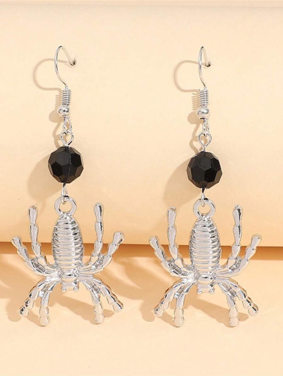 1 Pair Halloween Gothic Rhinestone Net Bat, Skull, Spider Stud Earrings For Women, Suitable For Holiday Costumes And Daily Wear