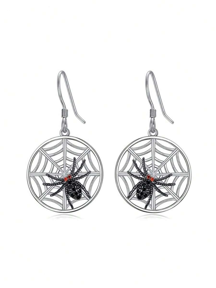 1 par de aretes colgantes con diseño de araña, calavera y murciélago con elementos de rhinestone con estilo gótico y de Halloween, apropiados para disfraces festivos y uso diario