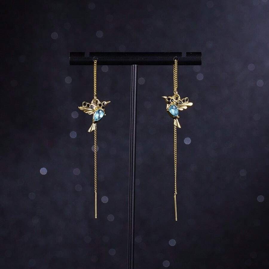 1pc Exquisite Hummingbird Design Faux Gem Drop Earrings, Elegant And Cute Style Women's Delicate Gift