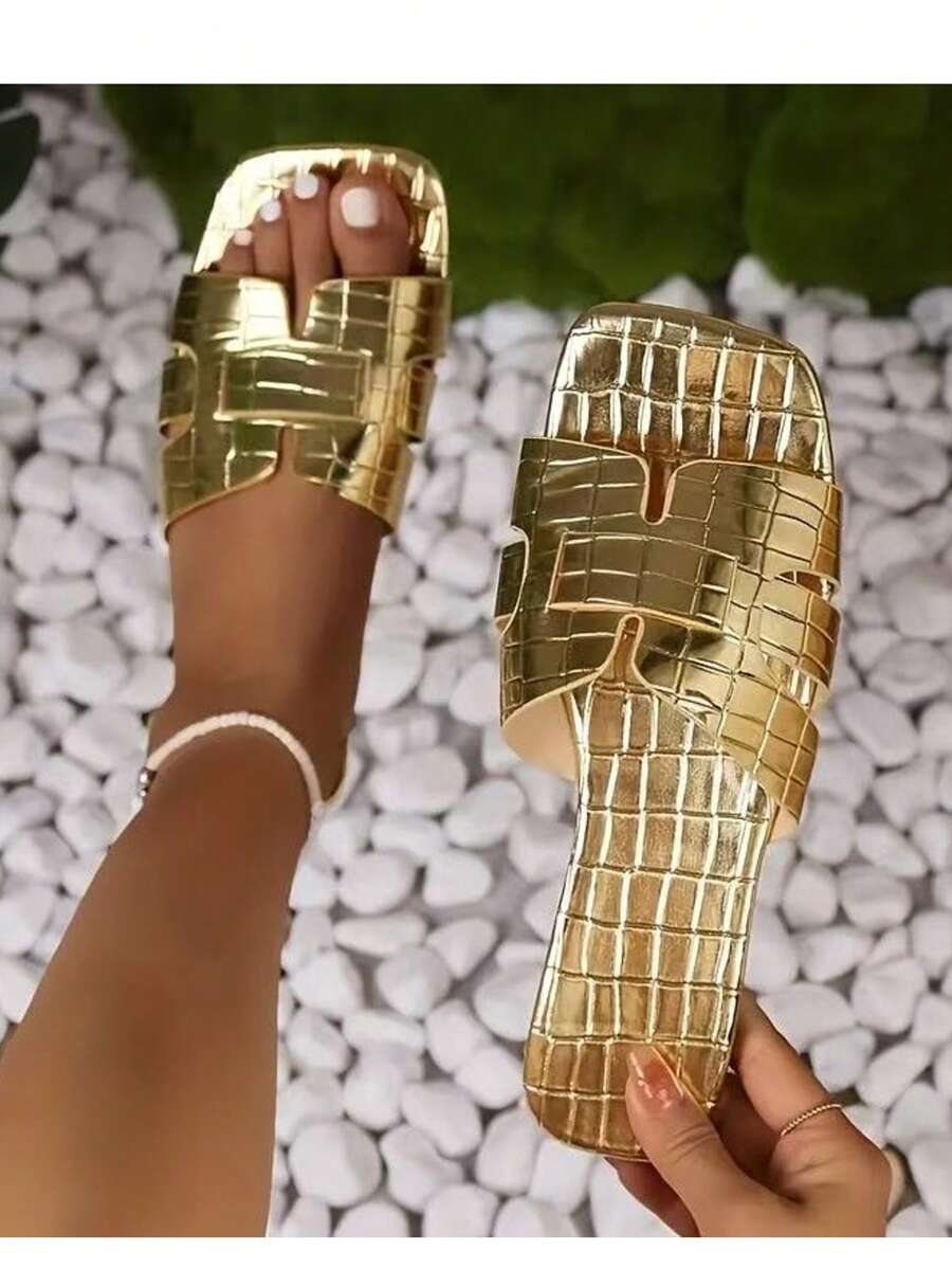 Eleganti e alla moda sandali infradito da donna, nuovi sandali con stampa coccodrillo a punta quadrata e fascia, sandali versatili da donna per primavera/estate
