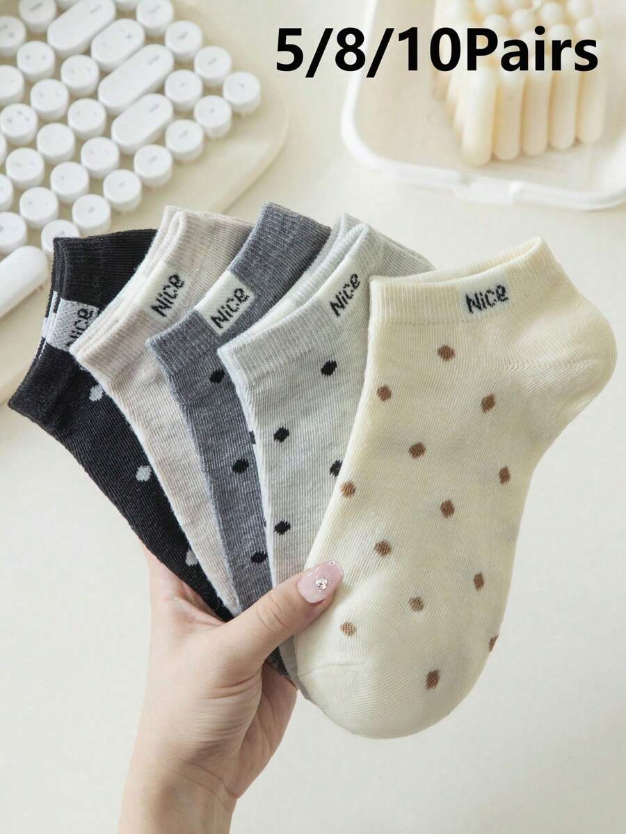 5/8/10 pares de nuevos calcetines de tobillo para mujer con estilo fresco y puntos, transpirables
