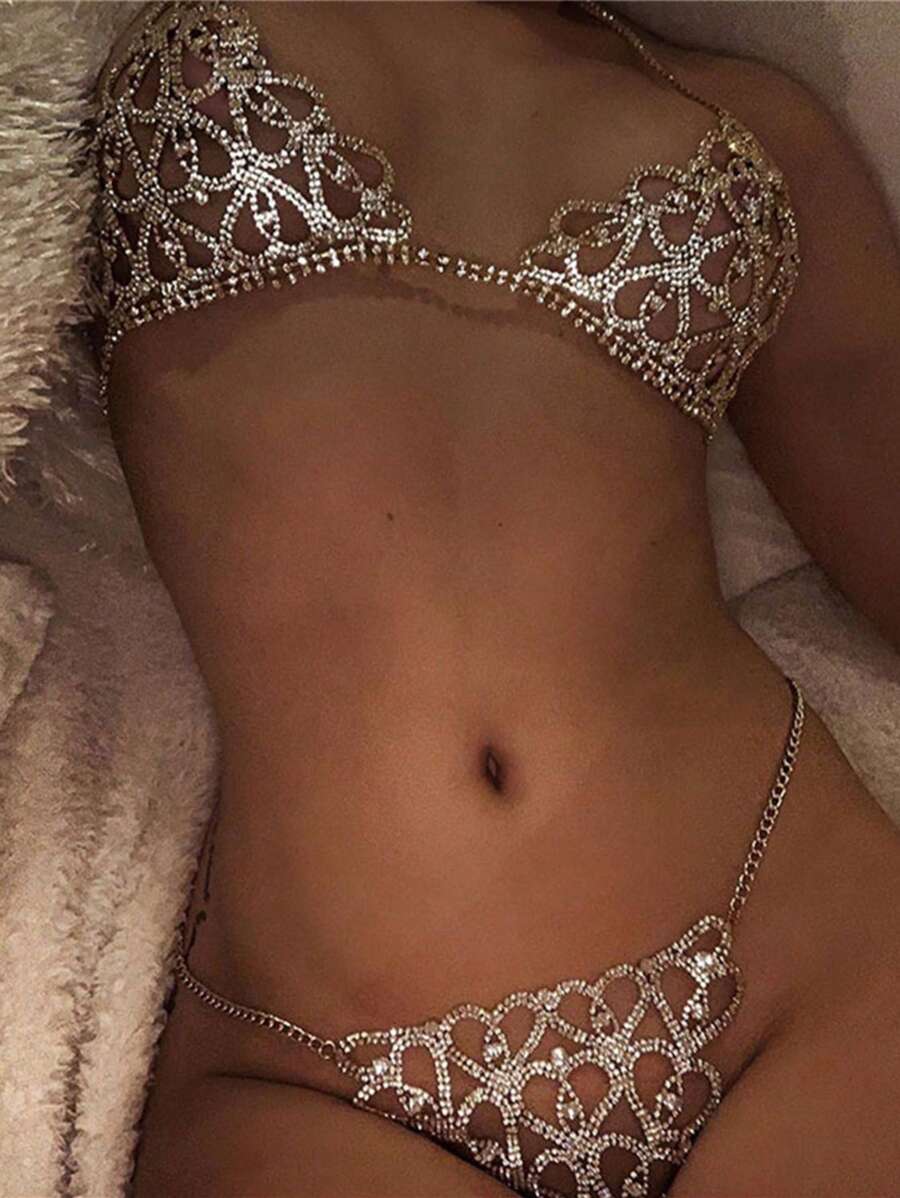 Luxury Rhinestone Bra & Panty Set, Sexy Bodychains, Fashion Clubwear