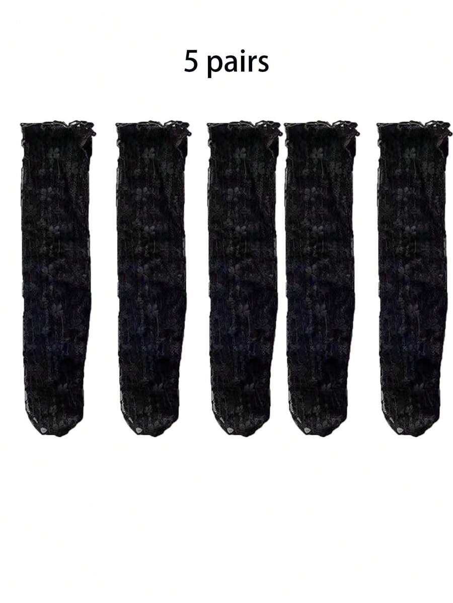 Women Summer Ultra Thin Floral Transparent Ice Glass Filament Long Tube Korean Lace Medium Tube Crystal Socks Lolita Socks