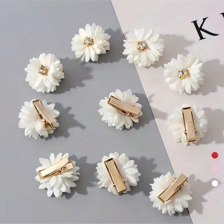1 pièce/5 pièces/10 pièces Ensemble de barrettes à cheveux en fleurs en tissu, coiffe de mariée, accessoires pour cheveux en fleurs de couleur unie avec centre en strass, convient aux femmes, aux fêtes, aux rassemblements, à l'usage quotidien, à la décoration de fleurs d'Halloween, aux accessoires d'été, aux voyages, aux pinces à cheveux, aux pinces à cheveux, aux pinces à cheveux