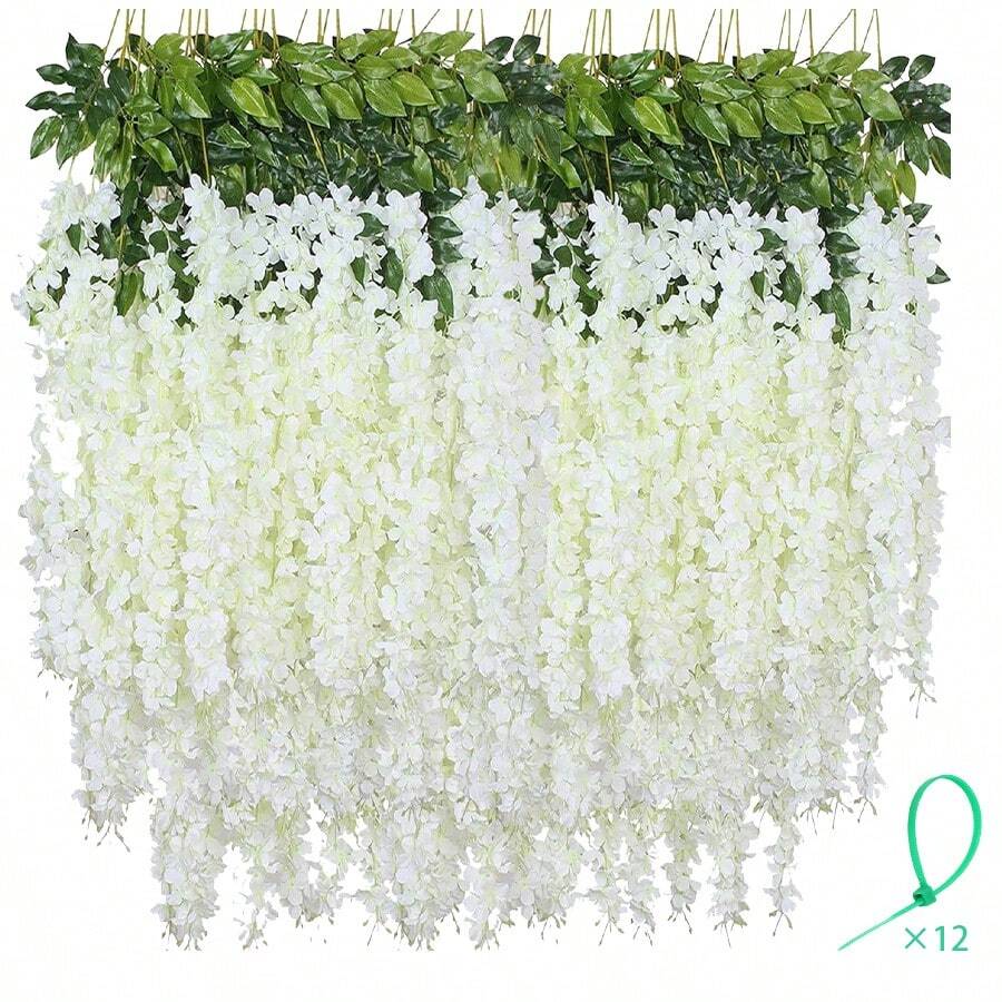 Artificial Wisteria Hanging Flowers Fake Wisteria Flower Garland Silk Vines Rattan Decor For Home Wedding Arch Wall Garden Greenery Bedroom Outdoor Office Party Decoration, Valentine Day, Gift Gifts Birthday Graduation