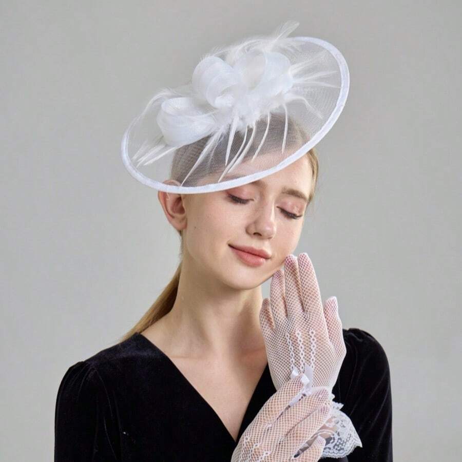 1 Stück vintage eleganter Mesh- & Federblütenreif Hut, geeignet für Partys, Teegesellschaften, Hochzeiten