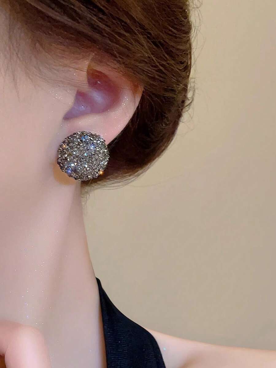 1 Pair Rhinestone Heart Shaped Earrings, Suitable For Romantic Dates, Everyday Wear, Parties, Sweet Gift For Loved Ones