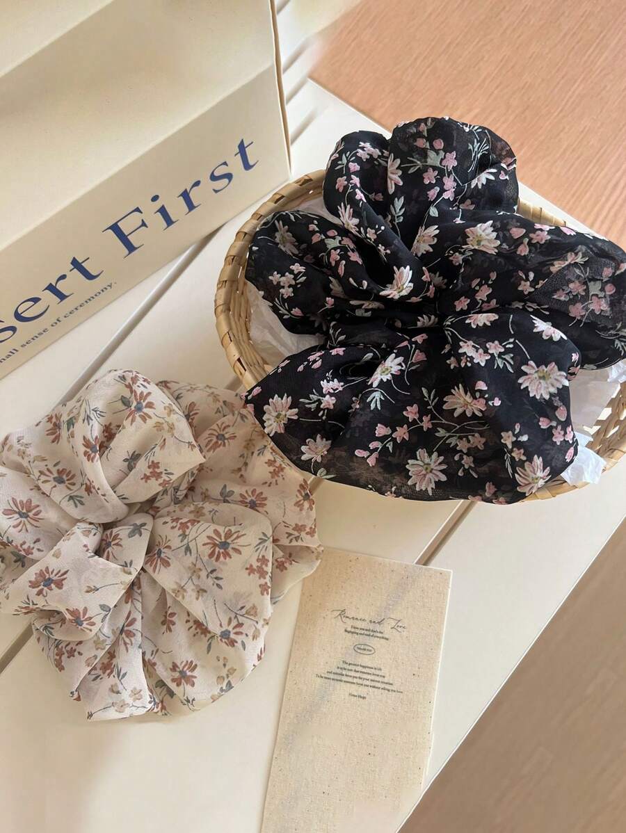 1 Stück neue Chiffon Blumen Stoff geraffter Scrunchie, französischer Stil Haargummi, Haaraccessoire geeignet für den täglichen Gebrauch und als Geschenk, Haargummis, Haargummis, Haarseile, Scrunchies