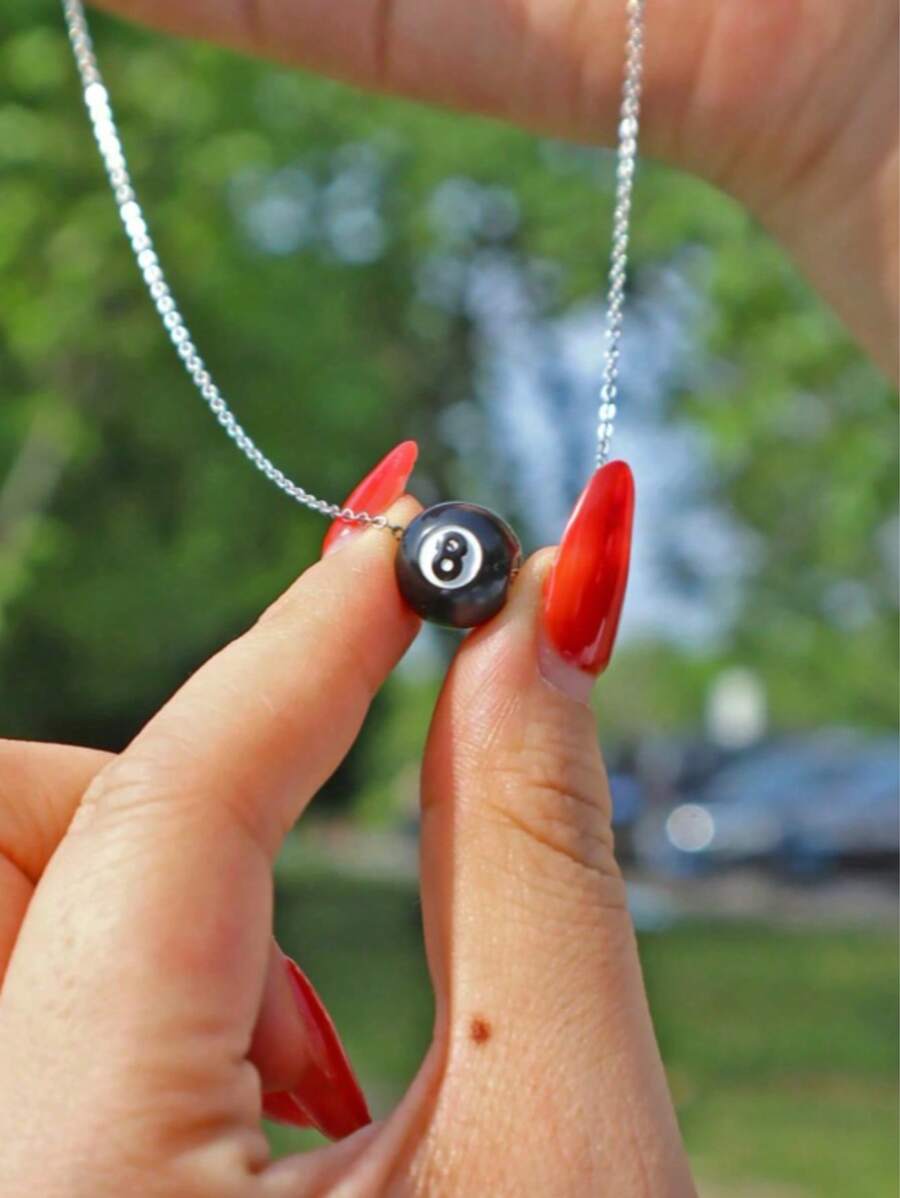 1PC Fashion Stainless Steel Chain Black No.8 Billiard Necklace For Women Y2K Fun Black 8 Ball Couple Necklace Women Jewelry