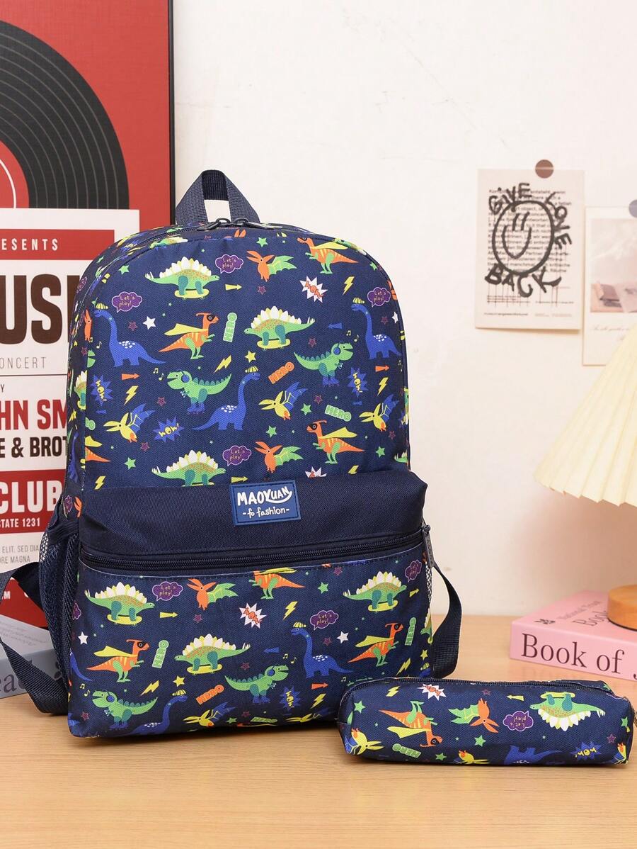 Set di 2 pezzi, zaino in nylon e astuccio con chiusura lampo, per ragazzi e ragazze, ideale per il ritorno a scuola, stile moderno e carino, versatile per viaggi, attività all'aperto e regali festivi