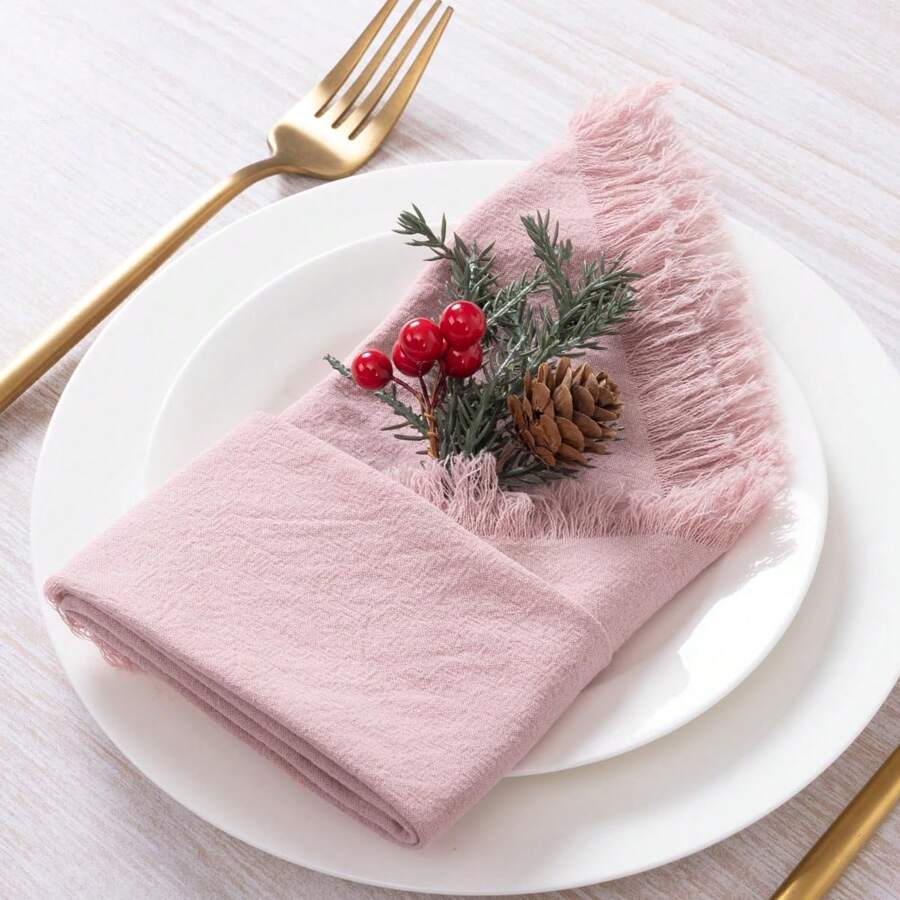 Handmade Cloth Napkins 17x17 Inch Napkins With Tassel Rustic Bulk Dinner Napkins For Wedding Party Baby Shower Holiday Decoration