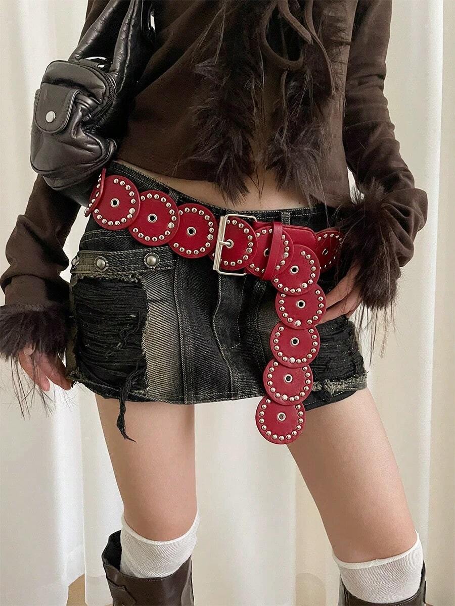 1 Stück Damengürtel, niedlich, basic, mit Nieten, im westlichen Stil mit Ödland-Ästhetik, geeignet für Lässig-Outfits, Konzerte/Festivals