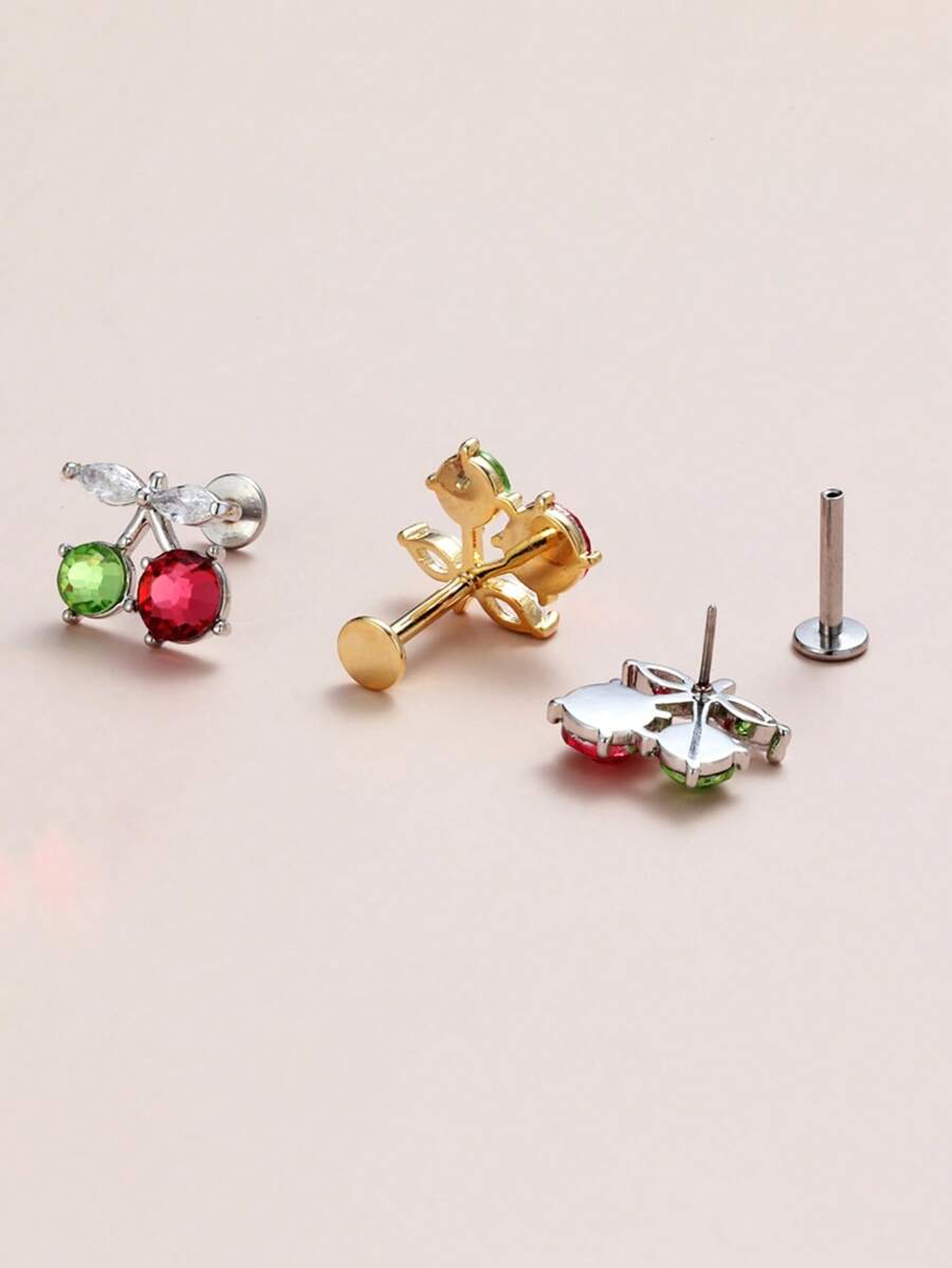 1 Stück Kirsch-Zirkonia Körperschmuck, Edelstahl Bar Knorpel-Ohrringe, stilvoller Alltagsschmuck für Frauen, kann als Geschenk für Freunde dienen.