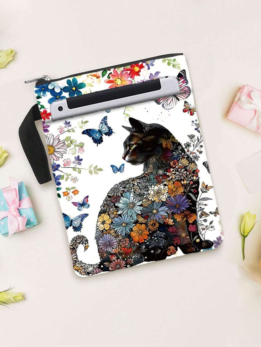Fundas para libros con diseño de flores y gatos, protector de libros vintage, funda de tela lavable con cremallera y bolsillo adicional para amantes de los libros, regalos para compañeros de clase, regalos de vuelta al cole para niños y niñas.