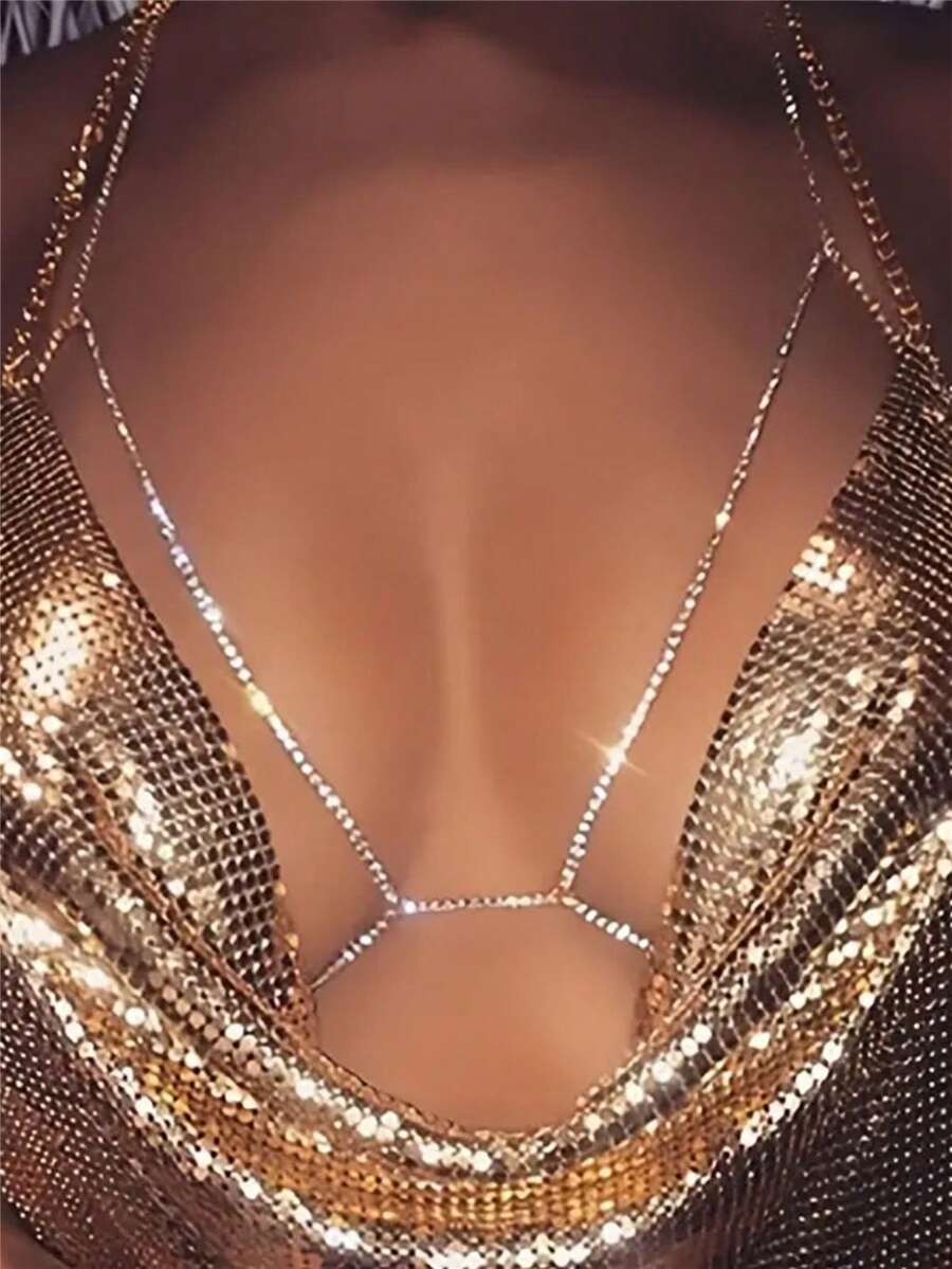 Corrente de Sutiã Clássica para Mulheres, Joia Corporal com Rhinestone Brilhante, Acessório Sexy para Festa